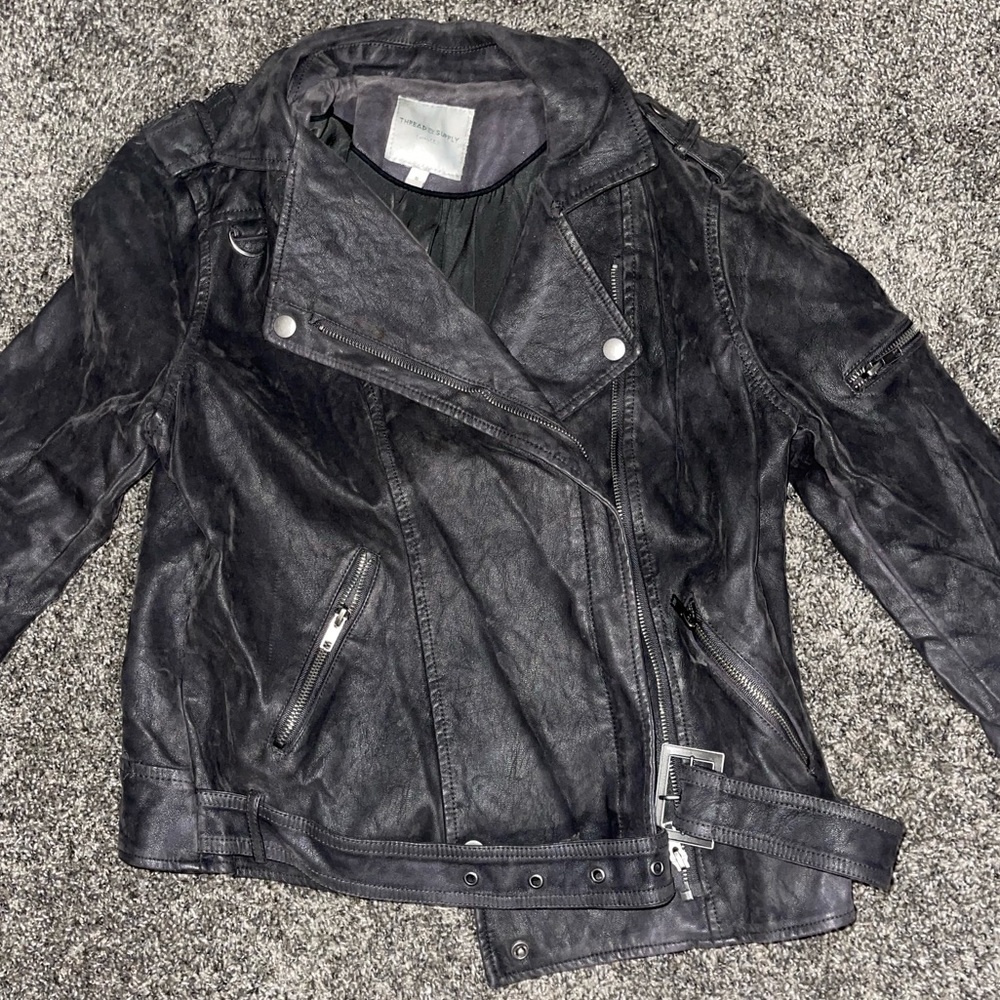 Thread Supply Gray/Black Leather Jacket - Small - image 1